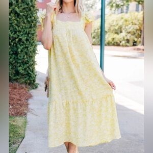 By the River Yellow Floral Tiered Midi Dress